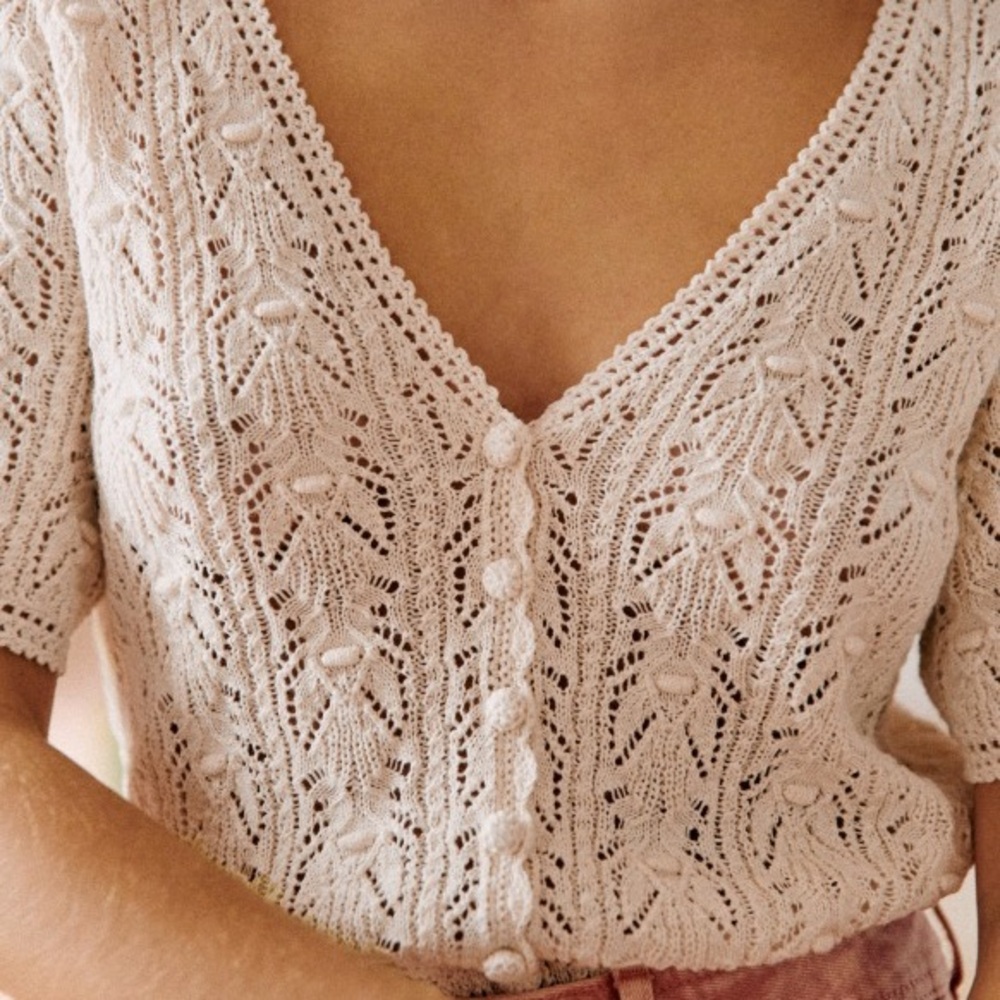 Sezane Cream Textured Button-Up Blouse